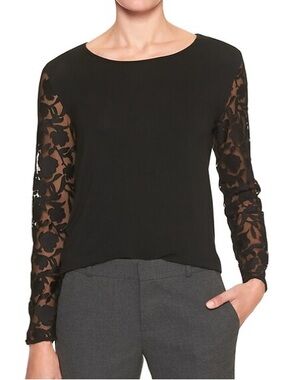 Banana Republic Black Floral Lace Sleeve Blouse